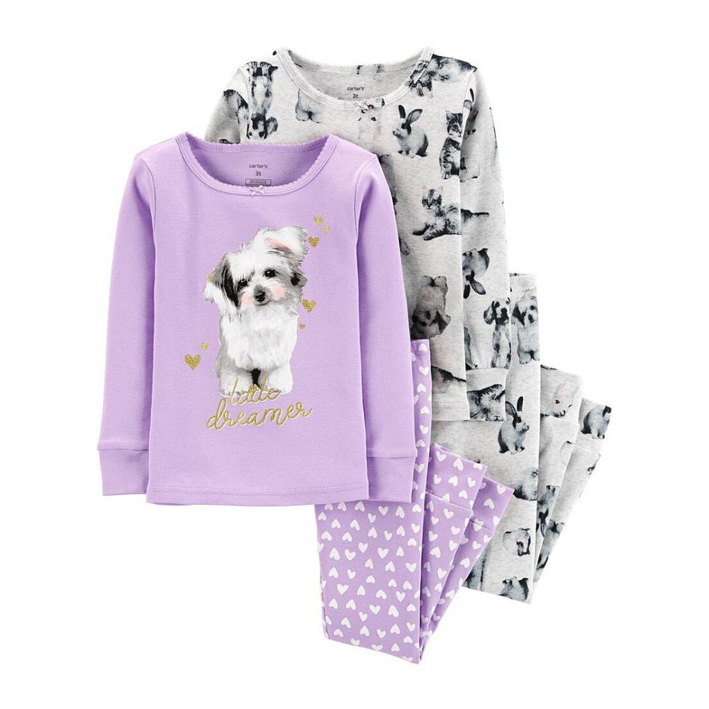 Carter's 4pc Girls Snug Fit Cotton Puppy Kitty PJs